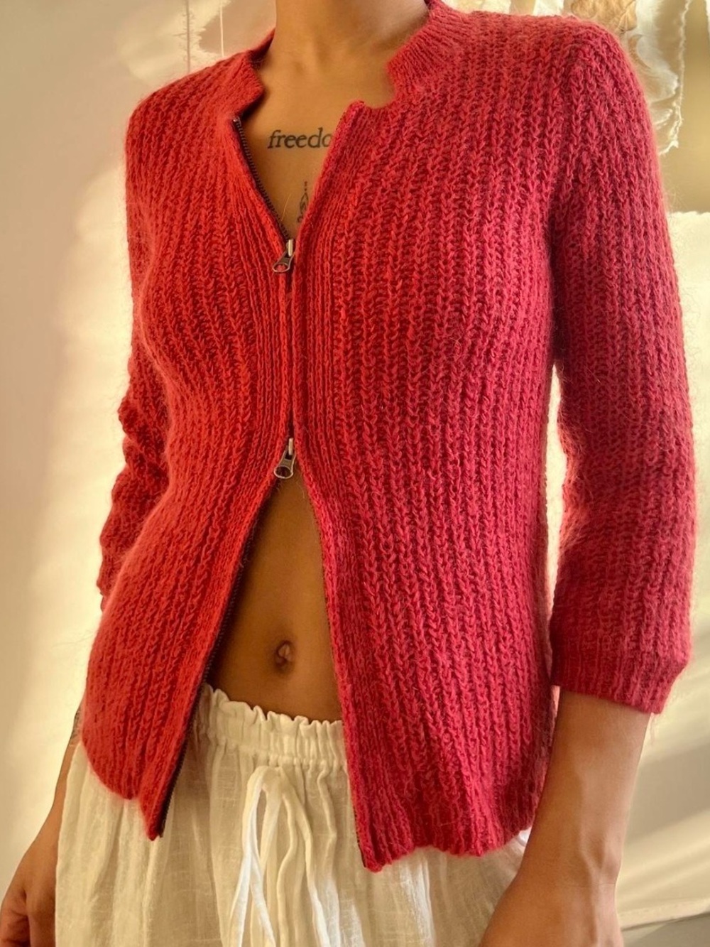 Double zip red sweater
